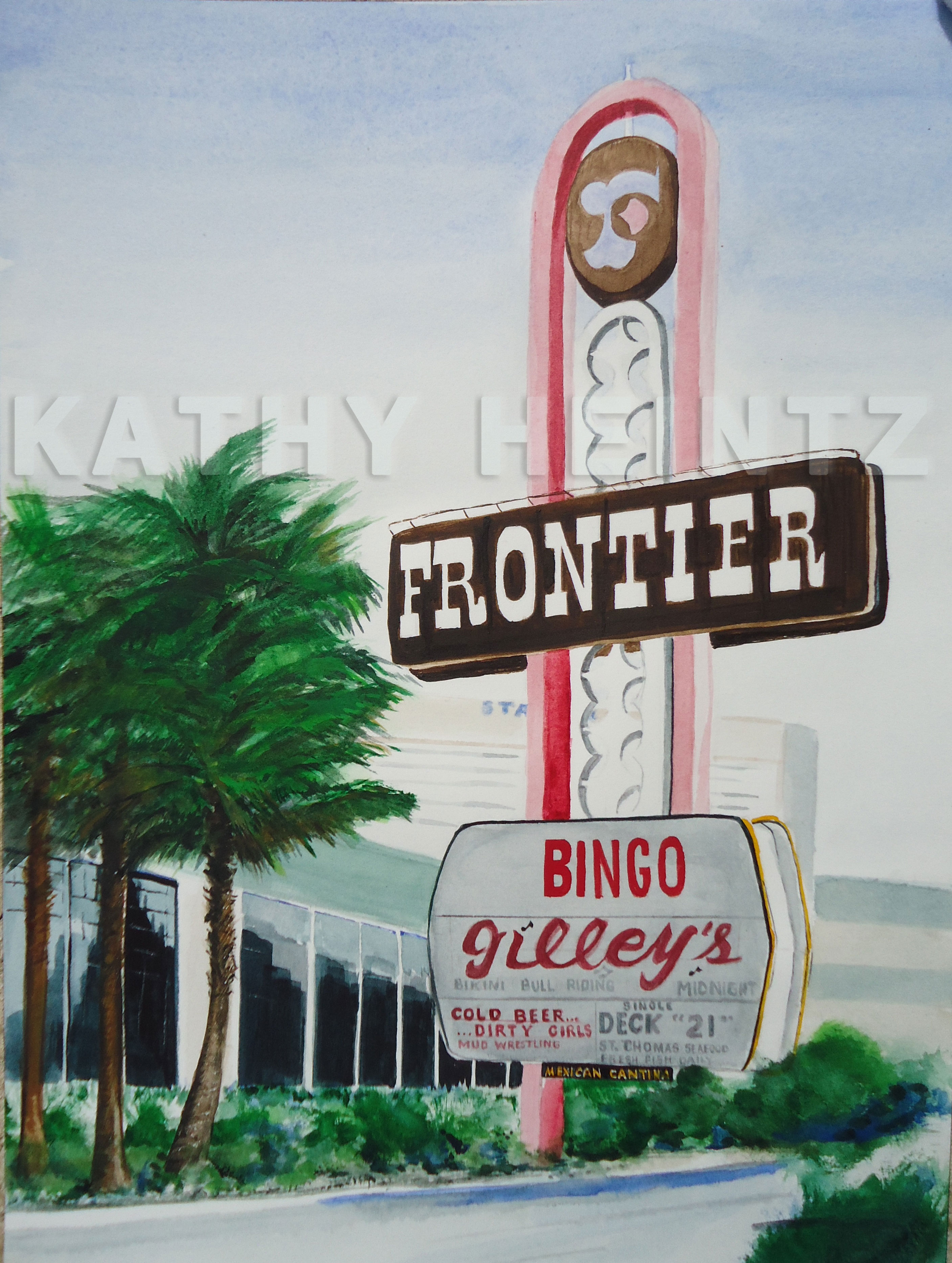 Frontier hotel sign, watercolor