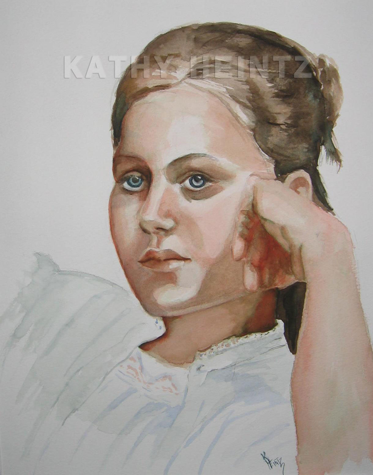 Portrait of a young woman, watercolor